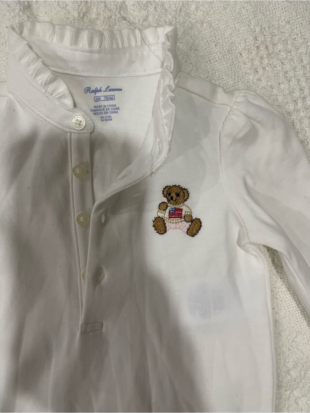 Ralph Lauren Bundled White Baby Teddy Bear Ruffle Collar Polo